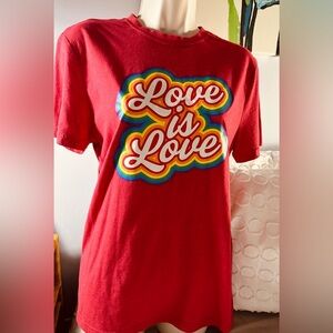 Love is Love Unisex T-shirt Red base Multicolor Size Small.